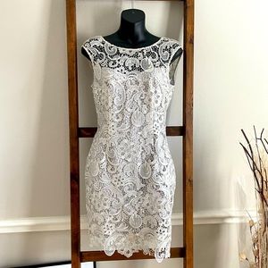 Silver, gray lace crochet sheath dress